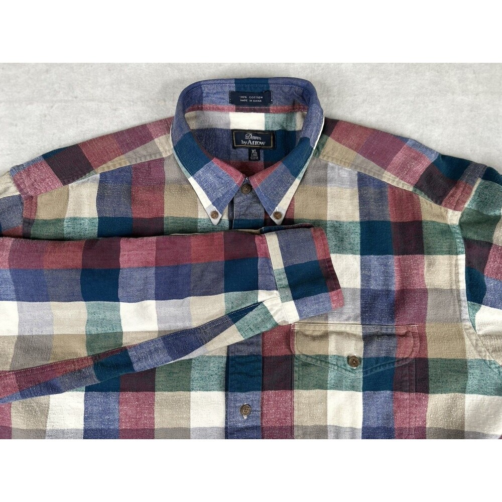 Dover by Arrow Mens XL Classic Fit Plaid Button-Down Cotton Shirt Pockets